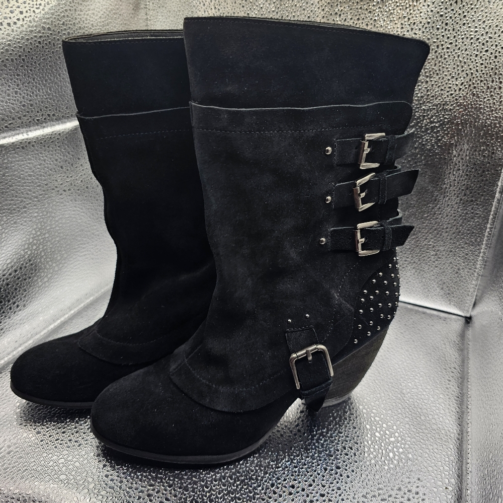Naughty monkey womens black leather boots sz 8